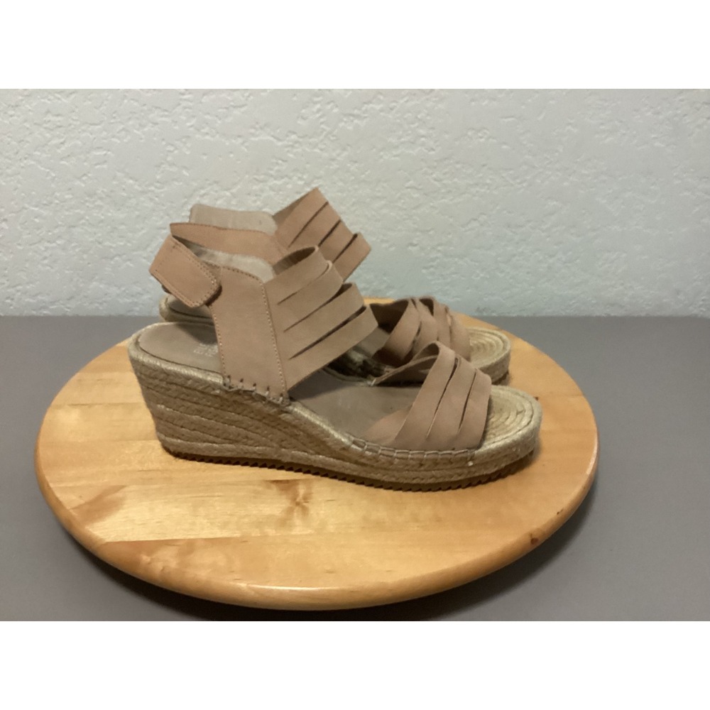 Eileen Fisher Espadrille Wedge‎ Sandals Womens 8.5 Tan Good Leather Strappy